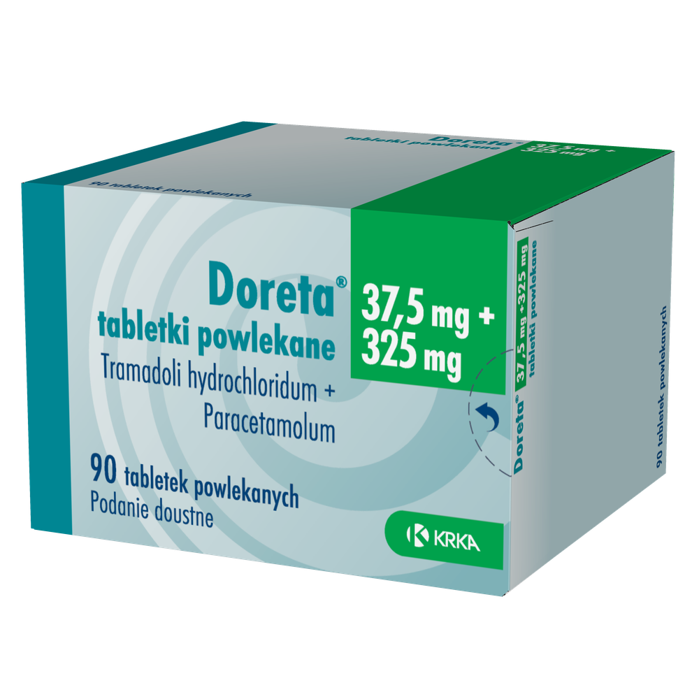 Oryginalne opakowanie leku Doreta Bez Recepty 37.5mg KRKA - Tramadol z Paracetamolem na ból
