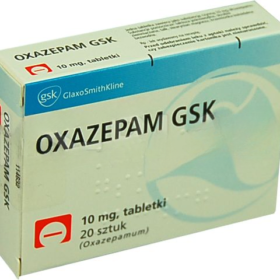 Oryginalne opakowanie leku Oxazepam GSK 10mg - Tabletki na sen i uspokojenie